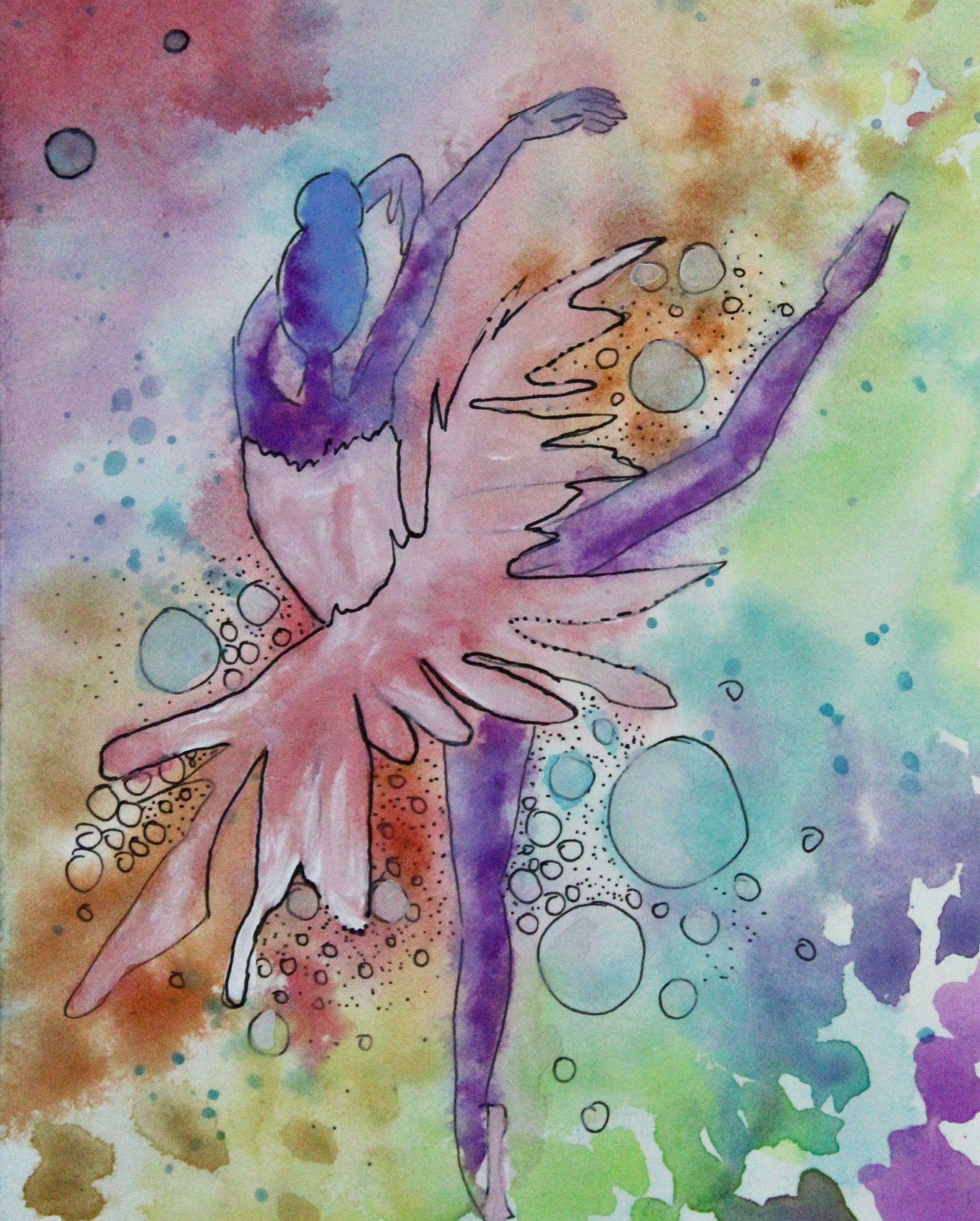 Whimsical Watercolor Mixed Media Ballerina, Original