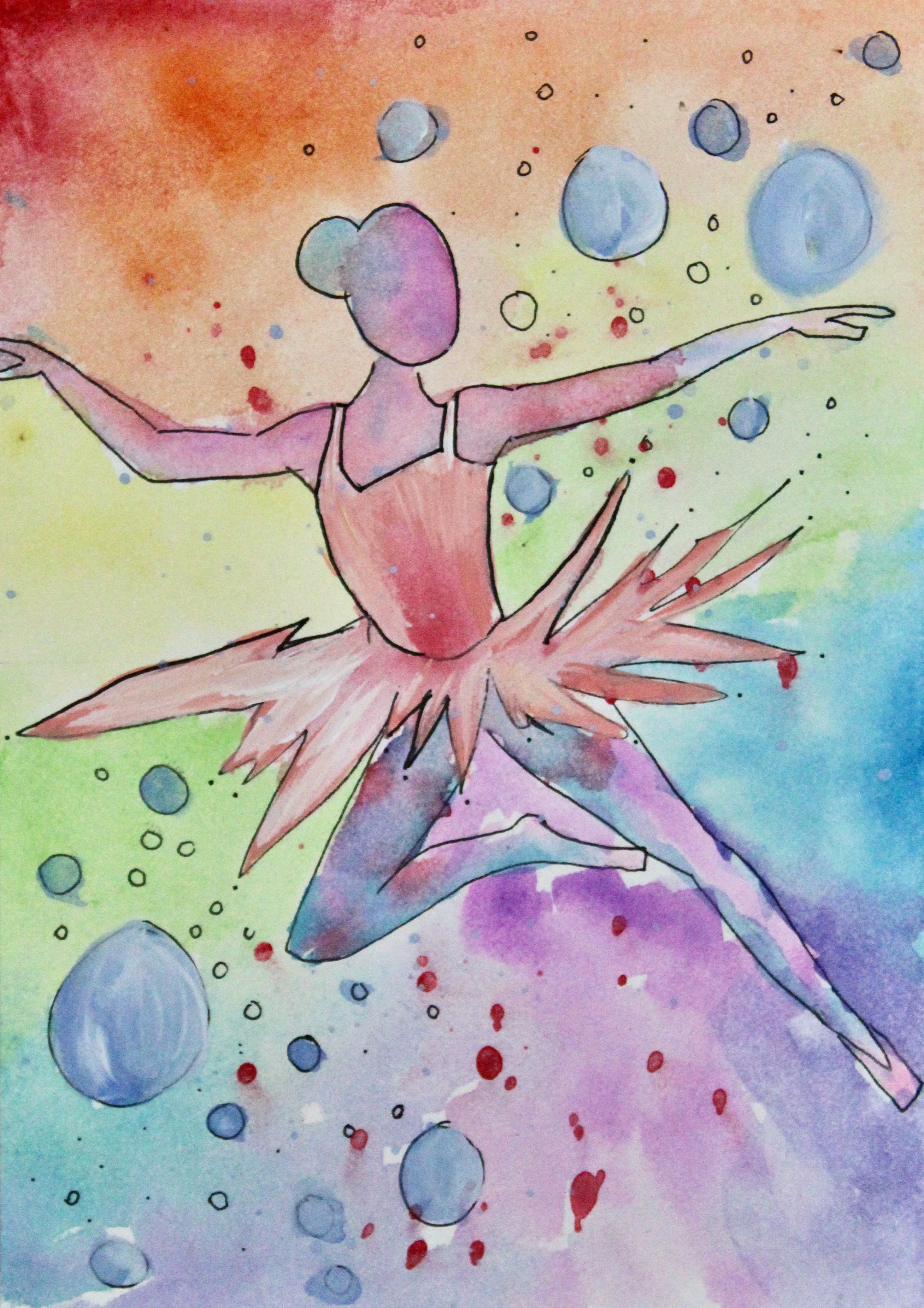 Whimsical Watercolor Mixed Media Ballerina 2, Original