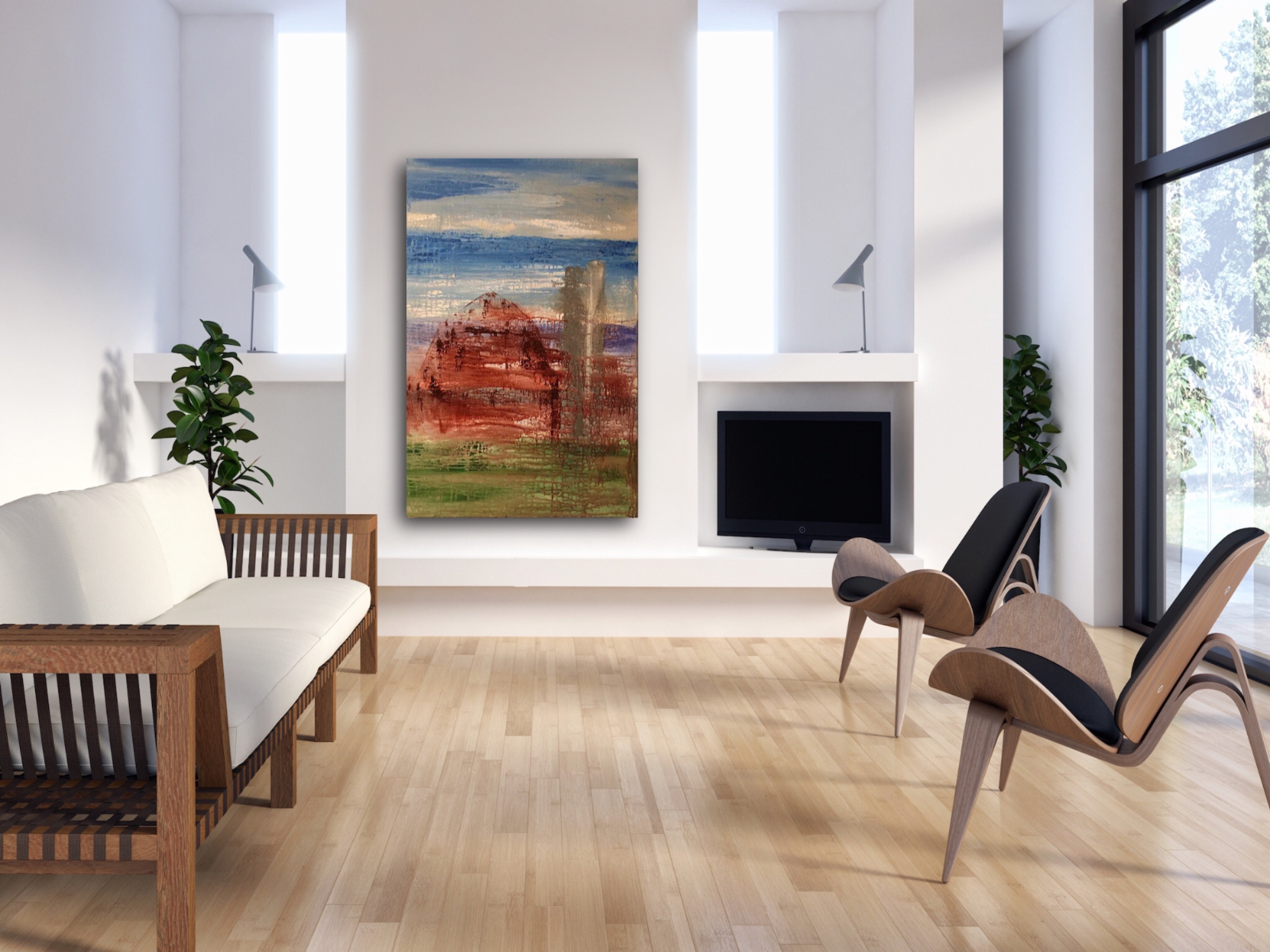 abstract barn painting in living room