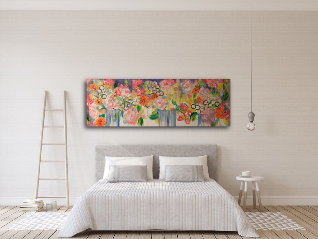 abstract colorful flowers in bedroom